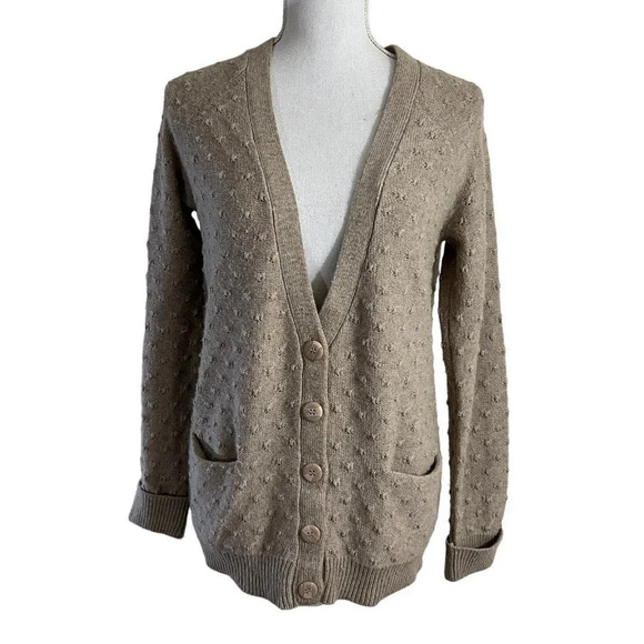 TopShop Textured Cardigan Sweater Size 4 Oatmeal Beige Buttons Long Sleeves - Picture 1 of 8
